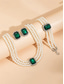 baratos Casamento ACC-elegante conjunto de gargantilha de pérolas femininas com pedra preciosa verde e pulseira e brincos combinando – joias para ocasiões formais