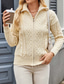 cheap Cardigans &amp; Outerwears-Women&#039;s Cardigan Sweater Jacket Fashion Daily Solid Color Cable Turtleneck Knitted Long Sleeve Regular Tops Knit Work Beige Fall Winter