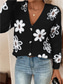 cheap Cardigans &amp; Outerwears-Women&#039;s Sweater Cardigan Casual Soft Floral Ribbed V Neck Buttons Knitted Long Sleeve Regular Tops Knit Outdoor Daily Weekend Black Light Grey Fall Winter