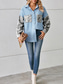 cheap Shirt Jackets-Women&#039;s Denim Jacket Outdoor Street Daily Wear Fall Winter Regular Coat Regular Fit Breathable Stylish Casual Jacket Long Sleeve Leopard with Pockets Print Black White Blue
