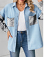 cheap Shirt Jackets-Women&#039;s Denim Jacket Outdoor Street Daily Wear Fall Winter Regular Coat Regular Fit Breathable Stylish Casual Jacket Long Sleeve Leopard with Pockets Print Black White Blue