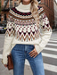 cheap Graphic Patterns &amp; Details-Women&#039;s Faire Isle Sweater Turtleneck Knit Knitted Fall Winter Weekend Vintage Fashion Streetwear Long Sleeve Geometric Black White