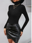 cheap Plain tee-Women&#039;s T Shirt Plain Fashion Modern Casual Long Sleeve Turtleneck Regular Tops Daily Weekend Black White Pink Gray Fall Winter