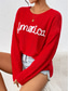 cheap Graphic Patterns &amp; Details-Women&#039;s Sweater Pullover Sweater Jumper Crew Neck Ribbed Knit Knitted Fall Winter Outdoor Daily Weekend Casual Soft Long Sleeve Letter White Red