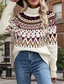 cheap Graphic Patterns &amp; Details-Women&#039;s Faire Isle Sweater Turtleneck Knit Knitted Fall Winter Weekend Vintage Fashion Streetwear Long Sleeve Geometric Black White
