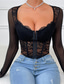 cheap Corsets-Women&#039;s Loungewear Pure Color Corsets Carnival Party Valentine&#039;s Day Breathable Square Neck Long Sleeve Lace Summer Spring Home Outfits