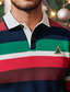 cheap Classic Polo-Men&#039;s Polo Shirts Rugby Polo Shirts Street Business Lapel Classic Long Sleeve Christmas Vintage Tree Stripe Stripe Fall Winter Cross-Seasons Regular Fit Rainbow Polo Shirts