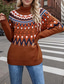 cheap Graphic Patterns &amp; Details-Women&#039;s Faire Isle Sweater Turtleneck Knit Knitted Fall Winter Weekend Vintage Fashion Streetwear Long Sleeve Geometric Black White