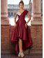 cheap Cocktail Dresses-A-Line Cocktail Dresses Elegant Dress Wedding Guest Asymmetrical Short Sleeve V Neck Satin with Glitter Pleats Derby Dresses 2025