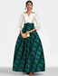 cheap Evening Dresses-Green A-Line Evening Gown Brocade Floral Elegant Dress Formal Floor Length 3/4 Length Sleeve V Neck Pocket Satin with Print 2025