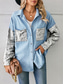 cheap Shirt Jackets-Women&#039;s Denim Jacket Outdoor Street Daily Wear Fall Winter Regular Coat Regular Fit Breathable Stylish Casual Jacket Long Sleeve Leopard with Pockets Print Black White Blue
