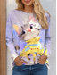 cheap Animals tee-Women&#039;s T Shirt Cat Casual Long Sleeve Crew Neck Regular Tops Daily Print Purple Spring Fall