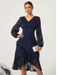 baratos Vestidos para o trabalho-Mulheres Minivestido Vestido antigo Vestido casual Vintage Casual Formal Formal Natal Festa Normal Manga Longa Decote V Azul Outono Inverno