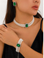 baratos Casamento ACC-elegante conjunto de gargantilha de pérolas femininas com pedra preciosa verde e pulseira e brincos combinando – joias para ocasiões formais