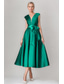 abordables Robes de cocktail-Robes de cocktail A-Line pour mariage à la plage robe élégante formelle longueur thé sans manches une épaule poche satinée avec fleur à l&#039;épaule