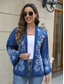 billige Boho topper-Dame Boho skjorte Trekker på skuldrene Blomstret Blomsternål i krystall Fritid Bohem Langermet Klokke Asymmetrisk Vanlige topper Valentinsdag Arbeid Daglig Broderi Blå Alle årstider