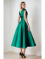 abordables Robes de cocktail-Robes de cocktail A-Line pour mariage à la plage robe élégante formelle longueur thé sans manches une épaule poche satinée avec fleur à l&#039;épaule