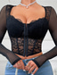 cheap Corsets-Women&#039;s Loungewear Pure Color Corsets Carnival Party Valentine&#039;s Day Breathable Square Neck Long Sleeve Lace Summer Spring Home Outfits