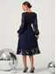 baratos Vestidos para o trabalho-Mulheres Minivestido Vestido antigo Vestido casual Vintage Casual Formal Formal Natal Festa Normal Manga Longa Decote V Azul Outono Inverno