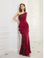 cheap RED-Mermaid Evening Gown Elegant Dress Formal Floor Length Sleeveless One Shoulder Pocket Stretch Crepe with Glitter Sequin