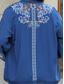 billige Boho topper-Dame Boho skjorte Trekker på skuldrene Blomstret Blomsternål i krystall Fritid Bohem Langermet Klokke Asymmetrisk Vanlige topper Valentinsdag Arbeid Daglig Broderi Blå Alle årstider