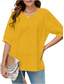 cheap Plain Tops-Women&#039;s Shirt Solid Color Floral Casual Boho 3/4 Length Sleeve Elbow Sleeve Crew Neck Regular Tops Vacation Party Daily Embroidered White Yellow Khaki Autumn / Fall Spring &amp; Summer
