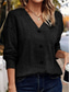 abordables Colores sólidos-Mujer Pulóveres Casual Suave Color puro Estriado Escote en Pico Botones De Punto Manga Larga Tops regulares Tejer Exterior Diario Fin de semana Negro Caqui Otoño Invierno