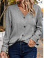 abordables Colores sólidos-Mujer Pulóveres Casual Suave Color puro Estriado Escote en Pico Botones De Punto Manga Larga Tops regulares Tejer Exterior Diario Fin de semana Negro Caqui Otoño Invierno