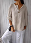 cheap Women&#039;s Blouses &amp; Shirts-Women&#039;s Shirt Blouse Solid Color Basic Casual Long Sleeve Crew Neck Regular Tops Daily Buttons White Beige Spring &amp;  Fall