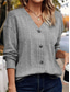 abordables Colores sólidos-Mujer Pulóveres Casual Suave Color puro Estriado Escote en Pico Botones De Punto Manga Larga Tops regulares Tejer Exterior Diario Fin de semana Negro Caqui Otoño Invierno