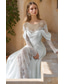 cheap Wedding Dresses-Wedding Dresses A-Line Illusion Neck Long Sleeve Floor Length Satin Bridal Gowns With Flower 2025