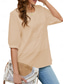cheap Plain Tops-Women&#039;s Shirt Solid Color Floral Casual Boho 3/4 Length Sleeve Elbow Sleeve Crew Neck Regular Tops Vacation Party Daily Embroidered White Yellow Khaki Autumn / Fall Spring &amp; Summer