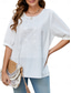 cheap Plain Tops-Women&#039;s Shirt Solid Color Floral Casual Boho 3/4 Length Sleeve Elbow Sleeve Crew Neck Regular Tops Vacation Party Daily Embroidered White Yellow Khaki Autumn / Fall Spring &amp; Summer