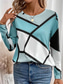 cheap Stripe&amp;Geometric tee-Women&#039;s T Shirt Casual Color Block Print Long Sleeve Regular Tops Crew Neck Daily Pink Navy Blue Blue Purple Spring Fall