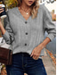 abordables Colores sólidos-Mujer Pulóveres Casual Suave Color puro Estriado Escote en Pico Botones De Punto Manga Larga Tops regulares Tejer Exterior Diario Fin de semana Negro Caqui Otoño Invierno