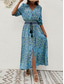 お買い得  バケーションボヘミアンドレス-女性用 マキシドレス カジュアルドレス スイングドレス A ラインドレス 自由奔放に生きるドレス カジュアル 日常 レギュラー フラワー ペーズリー ハーフスリーブ Ｖネック ブルー ブラウン 夏 春 秋