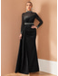 ieftine negru-Rochie de seară Mermaid  Trumpet vintage formală pentru nuntă lungime până la podea mânecă lungă decolteu pătrat rochie pentru mama miresei din satin cu perle strălucitoare