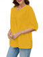 cheap Plain Tops-Women&#039;s Shirt Solid Color Floral Casual Boho 3/4 Length Sleeve Elbow Sleeve Crew Neck Regular Tops Vacation Party Daily Embroidered White Yellow Khaki Autumn / Fall Spring &amp; Summer