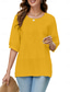 cheap Plain Tops-Women&#039;s Shirt Solid Color Floral Casual Boho 3/4 Length Sleeve Elbow Sleeve Crew Neck Regular Tops Vacation Party Daily Embroidered White Yellow Khaki Autumn / Fall Spring &amp; Summer