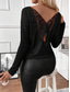 economico Top in Pizzo-Top in pizzo elegante da donna camicetta sexy in pizzo abbigliamento casual tinta unita top regolari maniche lunghe scollo giro patchwork in pizzo vestibilità regolare top romantici da indossare
