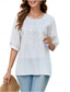cheap Plain Tops-Women&#039;s Shirt Solid Color Floral Casual Boho 3/4 Length Sleeve Elbow Sleeve Crew Neck Regular Tops Vacation Party Daily Embroidered White Yellow Khaki Autumn / Fall Spring &amp; Summer