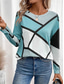 cheap Stripe&amp;Geometric tee-Women&#039;s T Shirt Casual Color Block Print Long Sleeve Regular Tops Crew Neck Daily Pink Navy Blue Blue Purple Spring Fall
