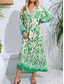 cheap Print Dresses-Women&#039;s Floral V Neck Maxi Dress Long Sleeve Summer Spring