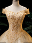 cheap Wedding Dresses-Wedding Dresses Ball Gown Off Shoulder Short Sleeve Floor Length Organza Bridal Gowns With Beading