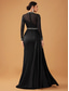 ieftine negru-Rochie de seară Mermaid  Trumpet vintage formală pentru nuntă lungime până la podea mânecă lungă decolteu pătrat rochie pentru mama miresei din satin cu perle strălucitoare