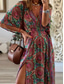 cheap Casual Dresses-Women&#039;s Polyester Floral V Neck Maxi Dress Half Sleeve Summer Spring