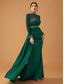 ieftine negru-Rochie de seară Mermaid  Trumpet vintage formală pentru nuntă lungime până la podea mânecă lungă decolteu pătrat rochie pentru mama miresei din satin cu perle strălucitoare