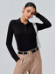 baratos suéter feminino-Suéter polo feminino de malha com gola polo de cor sólida e manga comprida, minimalista, de mistura de lã, formal, para trabalho, diário, primavera/outono