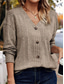 abordables Colores sólidos-Mujer Pulóveres Casual Suave Color puro Estriado Escote en Pico Botones De Punto Manga Larga Tops regulares Tejer Exterior Diario Fin de semana Negro Caqui Otoño Invierno