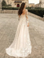 cheap Wedding Dresses-Wedding Dresses A-Line V Neck Long Sleeve Court Train Tulle Bridal Gowns With Pleats Appliques 2024